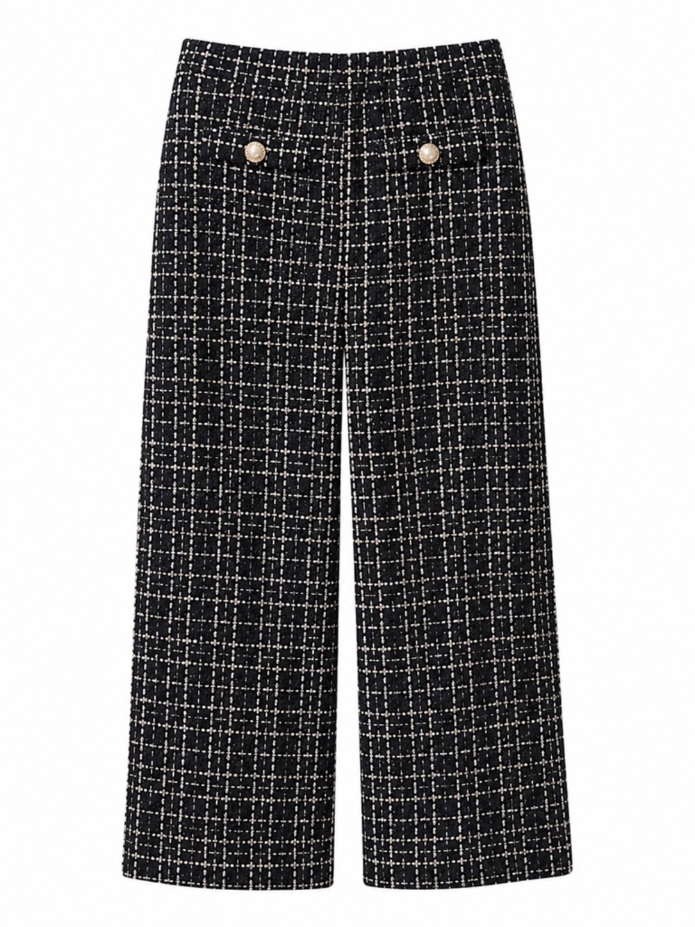 •	Alexia Admor Size 14 Luxe Tweed Wide Leg Pant Metallic Thread Pearl Button NWT